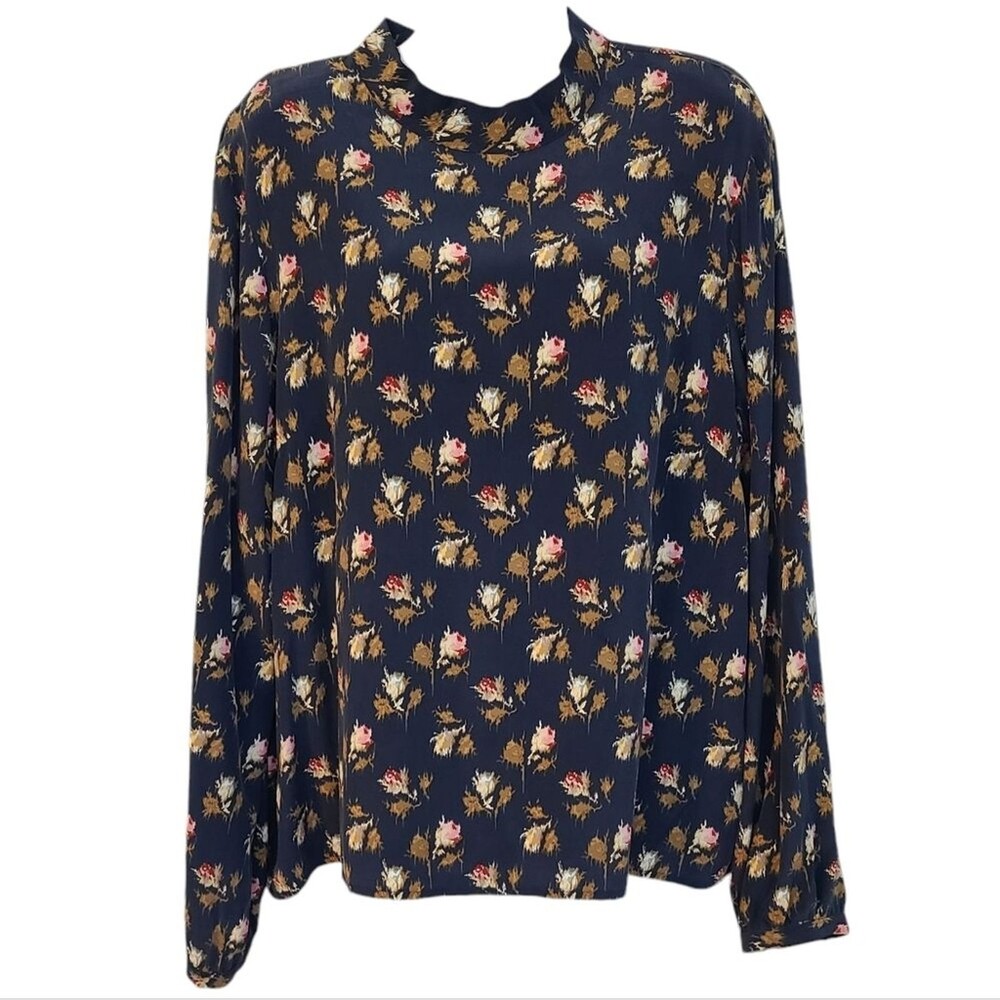 Pendleton Womens L Silk Blue Floral Roses Blouse Fairy Feminine Bloomcore Party